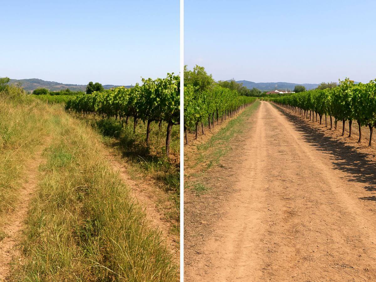 Comparativa del mantenimiento y desbroce de los márgenes de una finca vinícola en Piera (Anoia).