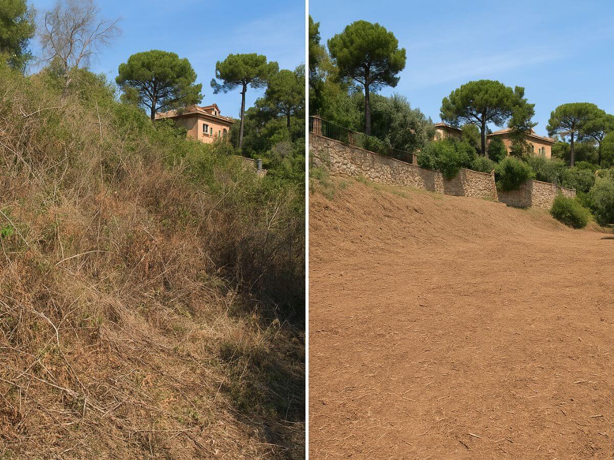 Antes y después del desbroce de una parcela en Sarrià, Barcelona