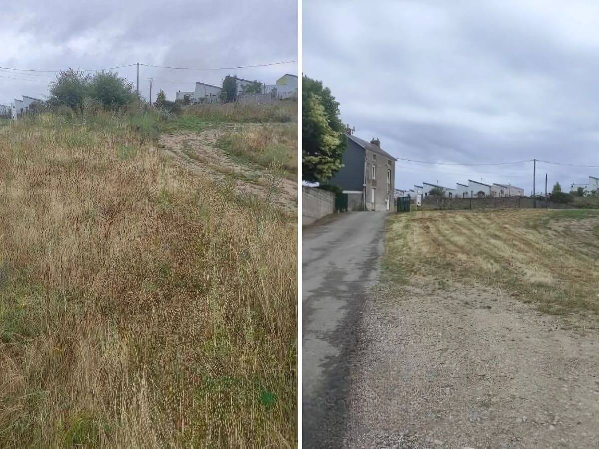 Antes y después del desbroce de un solar en Sabadell