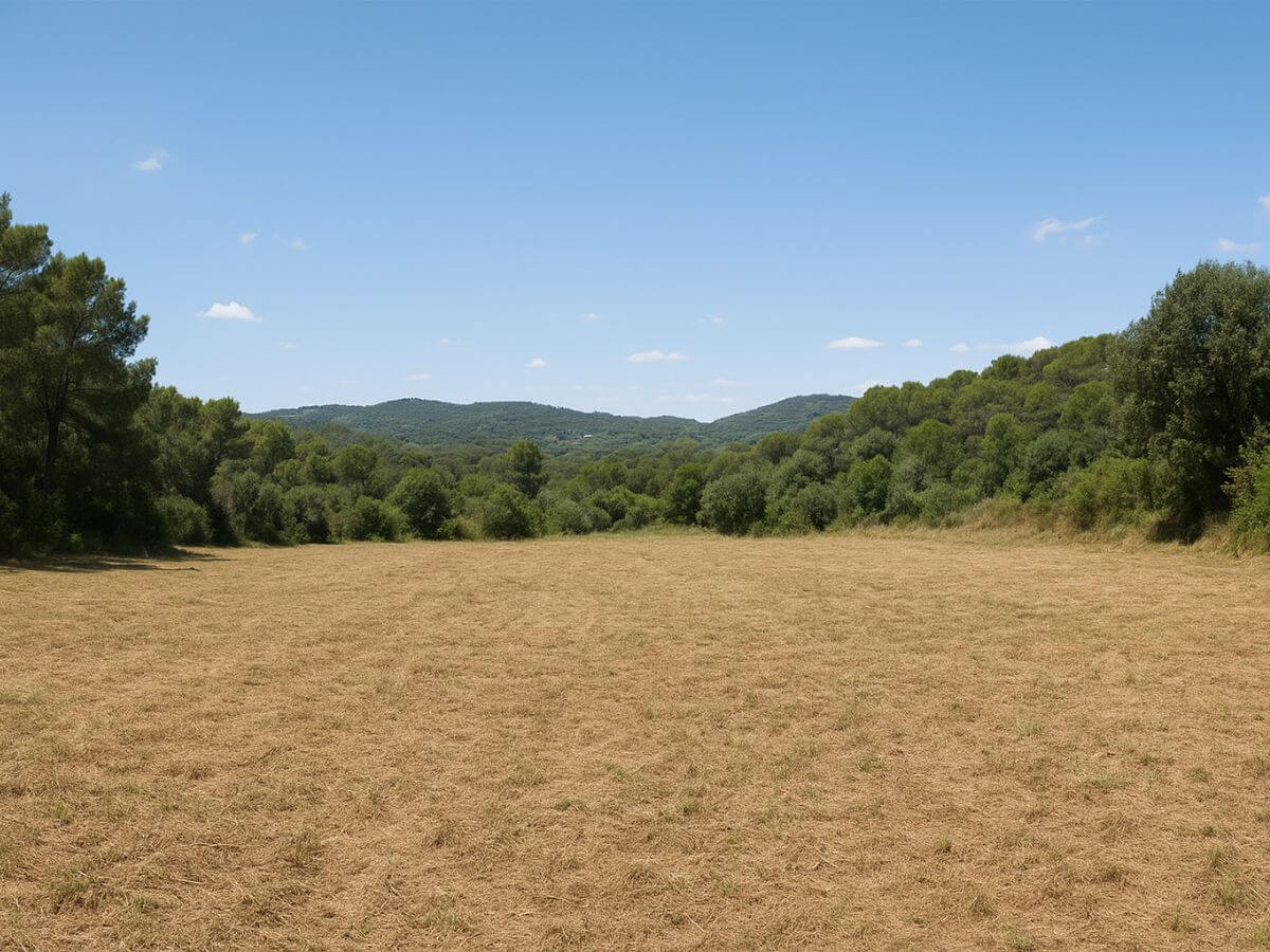 Vista panorámica de una gran finca en la Anoia completamente desbrozada y segura.