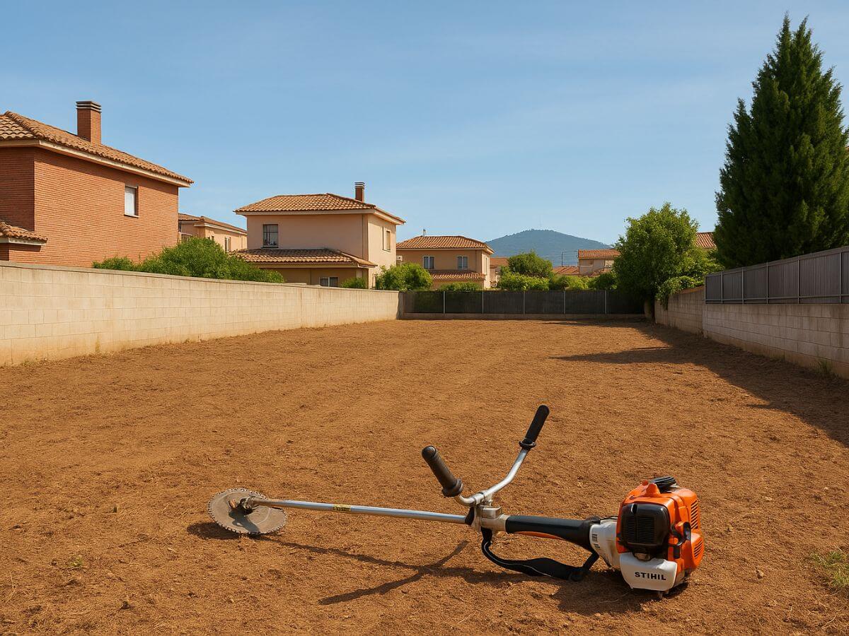 Vista de una parcela residencial en Viladecans completamente limpia y segura tras nuestro servicio de desbroce.
