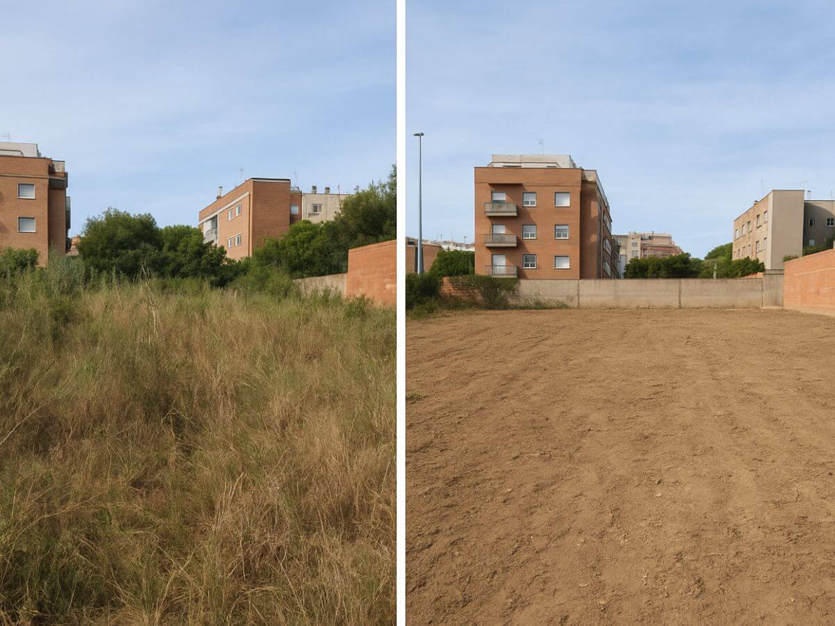 Antes y después del desbroce de un solar en Sant Boi de Llobregat