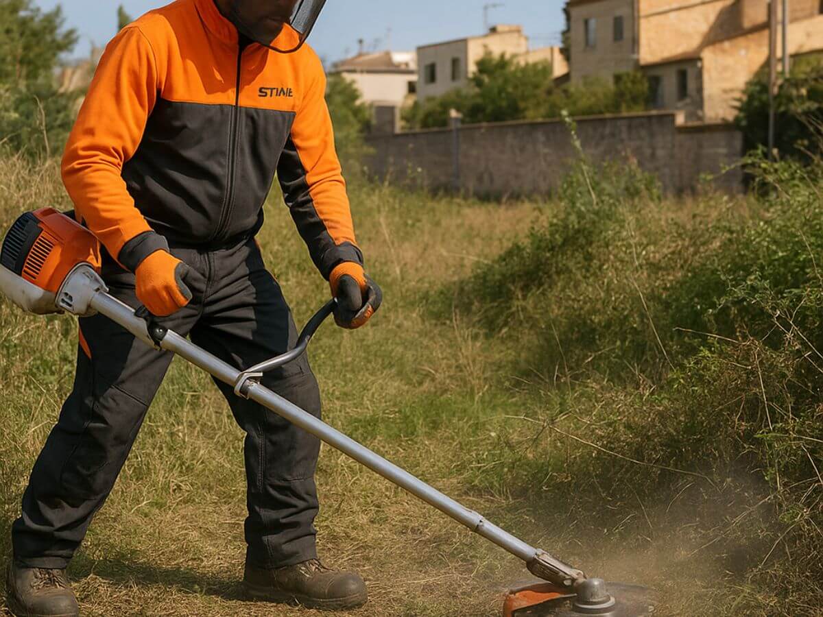Maquinaria profesional de desbroce trabajando en una parcela del Barcelonès.