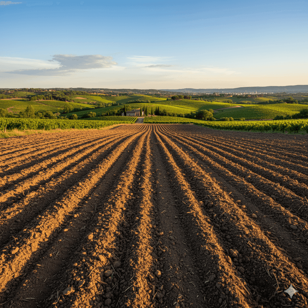 Terreno agrícola en Sant Sadurní d'Anoia completamente desbrozado, limpio y preparado para la plantación de nuevos viñedos.